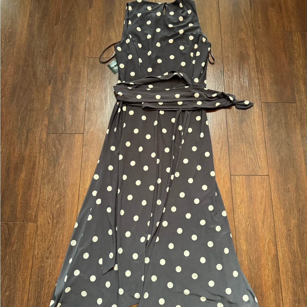 Ralph Lauren Gray Polka Dot Maxi Dress